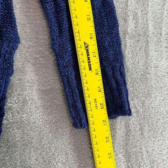 Oh MG Open Knit Sweater Womens L Blue Crew Neck Pullover Long Sleeve Side Slit - Picture 12 of 16